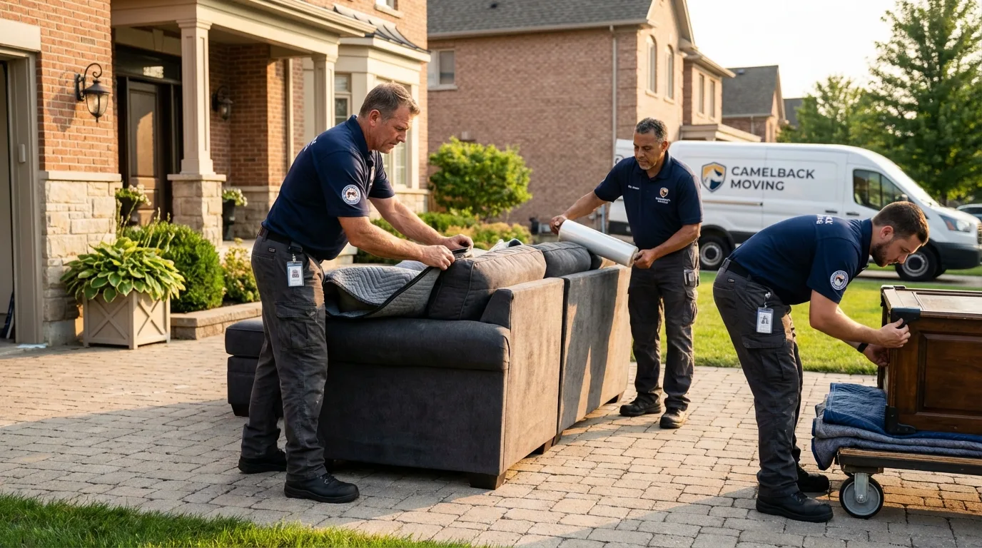 Large estate moving crew wrapping furniture in Windsor, MO